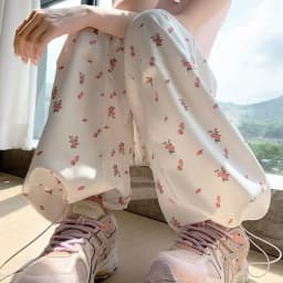 American Casual White Flower Print Cargo Pants 2026 Autumn New High Waist Y2k E-Girl Straight Wide Leg Women