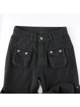 Eyelet Buckle Cyber Punk Goth Baggy Jeans Y2K Woman Techwear Dark Academic Solid E Girl Cargo Pants Denim Gothic Hippie Trousers