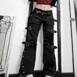 Eyelet Buckle Cyber Punk Goth Baggy Jeans Y2K Woman Techwear Dark Academic Solid E Girl Cargo Pants Denim Gothic Hippie Trousers