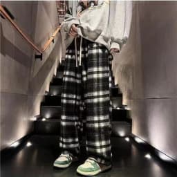 Casual Plaid Pants Men's and Women's Autumn American Retro Office Lady Straight Leg Loose Full Length Versatile Pant Female