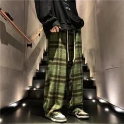 Casual Plaid Pants Men's and Women's Autumn American Retro Office Lady Straight Leg Loose Full Length Versatile Pant Female