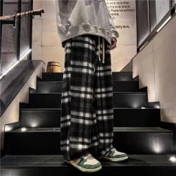 Casual Plaid Pants Men's and Women's Autumn American Retro Office Lady Straight Leg Loose Full Length Versatile Pant Female