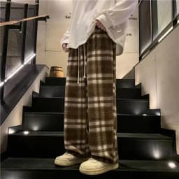 Casual Plaid Pants Men's and Women's Autumn American Retro Office Lady Straight Leg Loose Full Length Versatile Pant Female