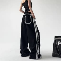 Black Design Spring New Women's Sweatpants Comfortable Wide Leg Sports Casual Pants Lace Drapey Loose Fit Organic Cotton