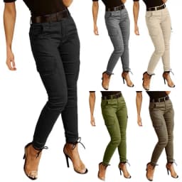 2026 New Woman Work Trousers Spring Autumn Casual Multi-Pocket Tight Foot Trousers Low-waist Button Solid Color Women's Leggings