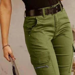 2026 New Woman Work Trousers Spring Autumn Casual Multi-Pocket Tight Foot Trousers Low-waist Button Solid Color Women's Leggings