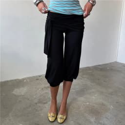 Women Y2K Wrap Waist Tie Sash Capri Pants Solid Low Rise Ruched Bandage Cropped Lantern Trousers Soft Modal Loose Jogger Pants
