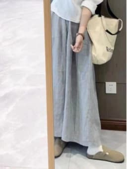 Grey Linen Casual Wide Leg Pants Women Summer New High Waist Slim Loose Trousers Skirt Straight Drapey Nine Point Skirt Pants