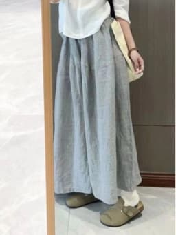 Grey Linen Casual Wide Leg Pants Women Summer New High Waist Slim Loose Trousers Skirt Straight Drapey Nine Point Skirt Pants