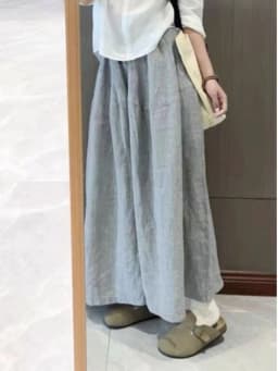 Grey Linen Casual Wide Leg Pants Women Summer New High Waist Slim Loose Trousers Skirt Straight Drapey Nine Point Skirt Pants