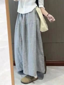 Grey Linen Casual Wide Leg Pants Women Summer New High Waist Slim Loose Trousers Skirt Straight Drapey Nine Point Skirt Pants