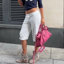 Women Y2K Low Waist Capri Sweatpants Drawstring Elastic Waist 3/4 Length Cropped Pants Loose Fit Casual Streetwear Loungewear