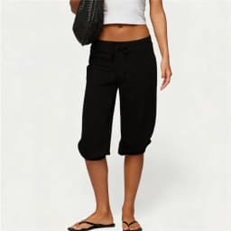 Women Y2K Low Waist Capri Sweatpants Drawstring Elastic Waist 3/4 Length Cropped Pants Loose Fit Casual Streetwear Loungewear