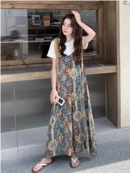 Summer 2025 Women's Bohemian Style Casual All-Match Color Block Print One-Piece Pants High Waist Loose Fit Commute Fashion