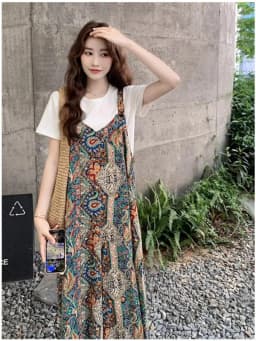 Summer 2025 Women's Bohemian Style Casual All-Match Color Block Print One-Piece Pants High Waist Loose Fit Commute Fashion