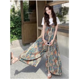Summer 2025 Women's Bohemian Style Casual All-Match Color Block Print One-Piece Pants High Waist Loose Fit Commute Fashion