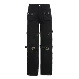 Women'S Fashion Punk Straight Streetwear Long Casual Pants Goth Baggy Wide Cargo Trousers Soild-Color Elegant Slacks Ropa Mujer