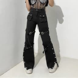 Women'S Fashion Punk Straight Streetwear Long Casual Pants Goth Baggy Wide Cargo Trousers Soild-Color Elegant Slacks Ropa Mujer