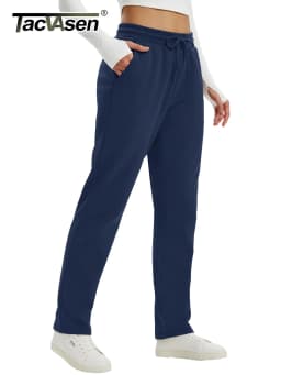 TACVASEN Sherpa Lined Drawstring Straight-Leg Sweatpants Womens Thermal Waist Outdoor Cotton Pants Waterproof Thick Trousers