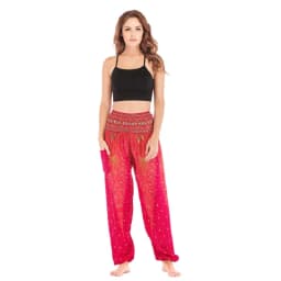Women Casual Thai Harem Pants Baggy Boho Loose Printed Summer Beach Workout Pants Female Wide Leg High Waist Lantern Trousers