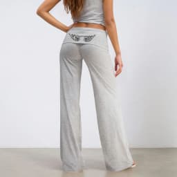 Fold Over Yoga Pants for Women Angel Wings Embroidery Sweatpants Y2k Low Rise Solid Straight Leg Trousers Gym Lounge Leggings