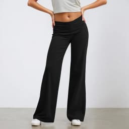 Fold Over Yoga Pants for Women Angel Wings Embroidery Sweatpants Y2k Low Rise Solid Straight Leg Trousers Gym Lounge Leggings