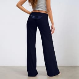 Fold Over Yoga Pants for Women Angel Wings Embroidery Sweatpants Y2k Low Rise Solid Straight Leg Trousers Gym Lounge Leggings