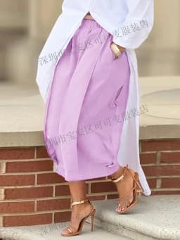 Women's Khaki Capri Trousers Pockets pleated Wide Leg Casual Vintage Loose Harajuku High Waist Leisure Calf-length Pants
