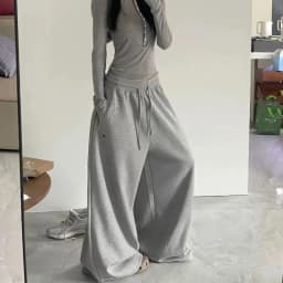 Women Oversize Gray Sweatpants Y2K Harajuku Baggy Wide Leg Joggers Trousers Female Aesthetic Vintage Embroidery Sports Pants