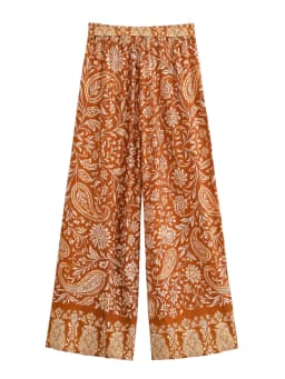 Vintage Chic Women Floral Print Wide Leg Bohemian Happie Pants Ladies Sashes Loose Rayon Boho Long Pant Oversize