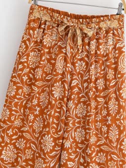 Vintage Chic Women Floral Print Wide Leg Bohemian Happie Pants Ladies Sashes Loose Rayon Boho Long Pant Oversize