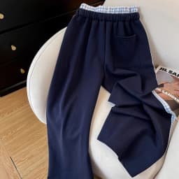 Fashion Plaid Women Pants Korean Lace Patchwork Bow Print High Waist Casual Trouser Loose All Match Chic Straight Sweatpants