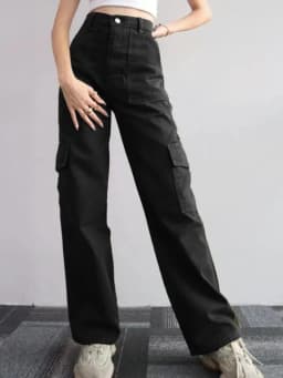 New Straight Cargo High Waist Baggy Trousers Casual Wide Leg Slim Vintage Streetwear Pocket Fashion Women Casual Pants