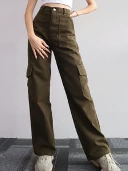 New Straight Cargo High Waist Baggy Trousers Casual Wide Leg Slim Vintage Streetwear Pocket Fashion Women Casual Pants