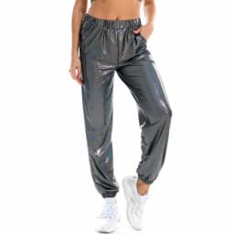 Shiny Glittery Street Hip-hop Party Sparkly Long Pants Loose Casual Sports Trousers Green Gold Silver Black Optional for Women