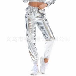 Shiny Glittery Street Hip-hop Party Sparkly Long Pants Loose Casual Sports Trousers Green Gold Silver Black Optional for Women