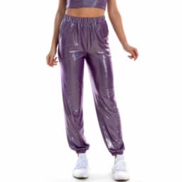 Shiny Glittery Street Hip-hop Party Sparkly Long Pants Loose Casual Sports Trousers Green Gold Silver Black Optional for Women