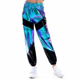 Shiny Glittery Street Hip-hop Party Sparkly Long Pants Loose Casual Sports Trousers Green Gold Silver Black Optional for Women