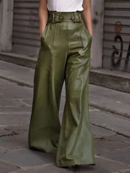 CM.YAYA Women Fashion Faux Leather High Waist Wide Leg Loose Pants Sashes Zipper 2025 Spring Party Casual Street PU Trousers