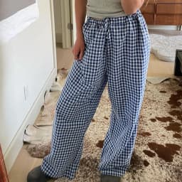 Y2K Vintage Women Girls Striped Plaid Pants Wide Leg Gingham Lounge Pants High Waist Striped Print Pajama Trousers Pants