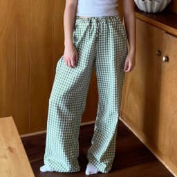 Y2K Vintage Women Girls Striped Plaid Pants Wide Leg Gingham Lounge Pants High Waist Striped Print Pajama Trousers Pants