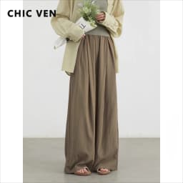 CHIC VEN Women Pants Solid Elastic Waist Loose High Waisted Casual Female Trouser Long Wide Leg Pant Spring Summer 2025