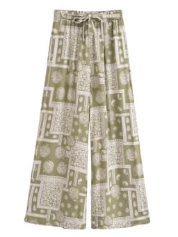Vintage Chic Fashion Women Geometric Floral Print Wide Leg Bohemian Pants with Pockets Lady Loose Rayon Boho Pant Trousers