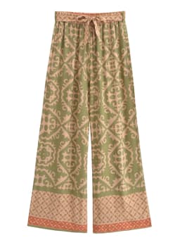 Vintage Chic Fashion Women Geometric Floral Print Wide Leg Bohemian Pants with Pockets Lady Loose Rayon Boho Pant Trousers