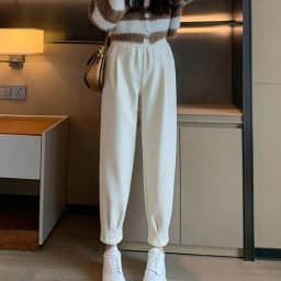 Autumn Winter New Thickened Warm Harem Pants Women Versatile Casual Loose Corduroy Pants Lady Elastic Waist Plus Velvet Trousers