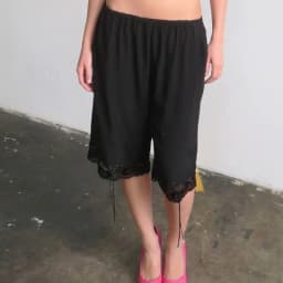 Women Coquette Lace Trim Capri Pants Elastic Waist Loose Wide Leg Mid Calf Culottes Vintage Cottagecore Loungewear Sleep Bottoms