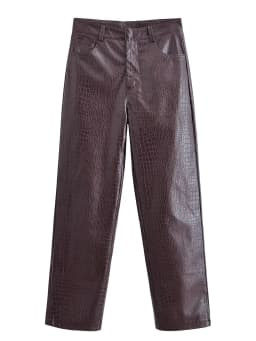 AOMO 2025 Women Brown Faux Leather Pants Trousers Zipper Female Suit Pants QN39