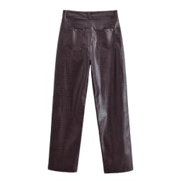 AOMO 2025 Women Brown Faux Leather Pants Trousers Zipper Female Suit Pants QN39