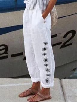 New Fashion Cotton Linen Women Pant Loose Elastic Waist Wide Leg Pants Spring Summer Casual Work Wear Trousers