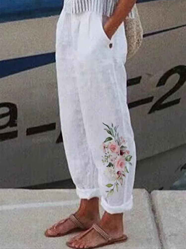 New Fashion Cotton Linen Women Pant Loose Elastic Waist Wide Leg Pants Spring Summer Casual Work Wear Trousers